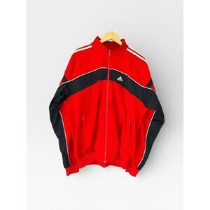 Adidas Track Jacket Red Black 3 Stripe Full Zip Athletic L Men